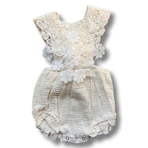 Beige Lace Ruffle Sleeve Body‎ Suit Size 6-9 mo